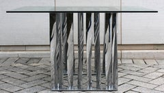 Contemporary Modern Sculptural Chrome Glass Dinette Foyer Table, 1980s