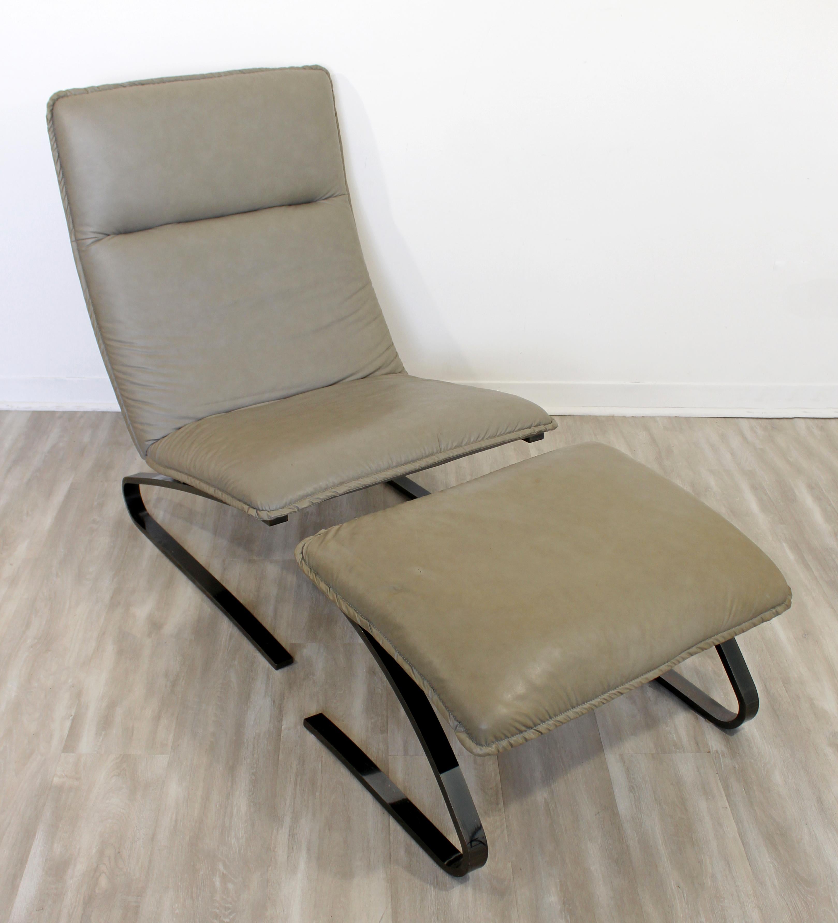 Mid-Century Modern Contemporary Modern Sculptural DIA Gunmetal Leather Lounge Chair & Ottoman 1990s