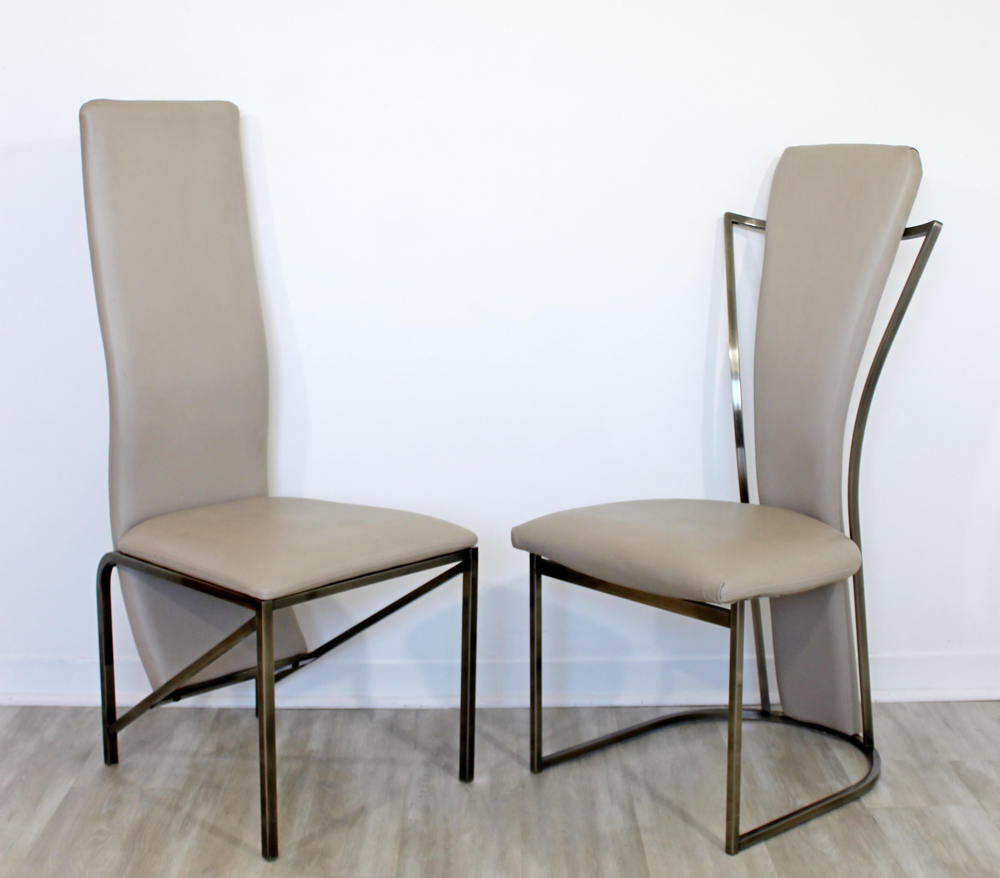 Contemporary Modern Sculptural DIA Set of 6 Chrome & Leather Dining Chairs, 1990 In Good Condition In Keego Harbor, MI