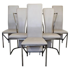 Contemporary Modern Sculptural DIA Set of 6 Chrome & Leather Dining Chairs, 1990