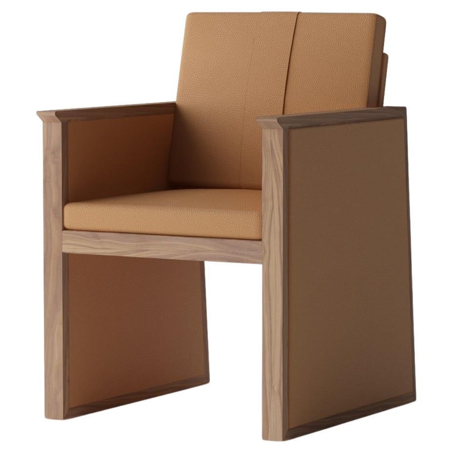 Contemporary Modern Sculptural Lounge Chair in Solid Wood and Leather Upholstery