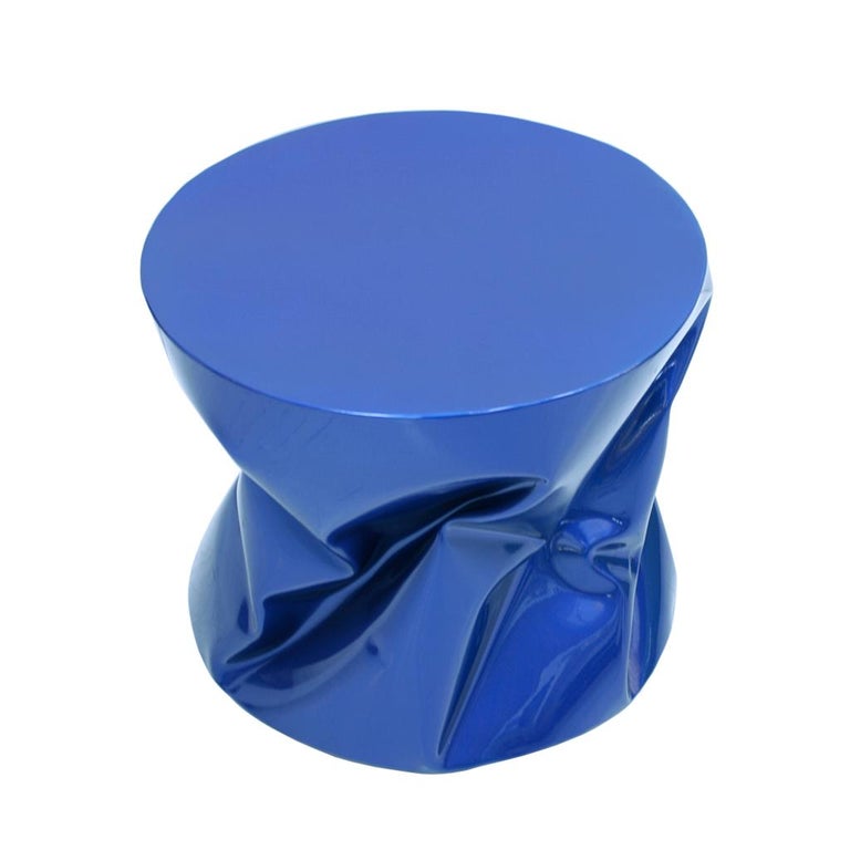 Contemporary Modern Sculptural Metal Lacquered Blue Seat, Side Table at