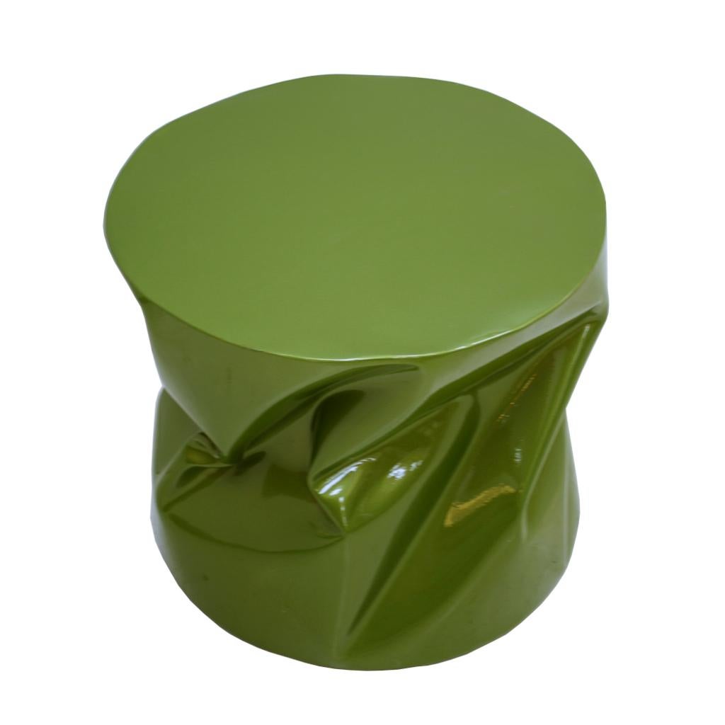 Spanish Contemporary Modern Sculptural Metal Lacquered Green Seat, Side Table