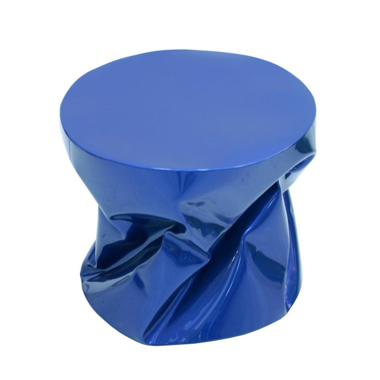 Contemporary Modern Sculptural Metal Lacquered Blue Seat, Side Table at