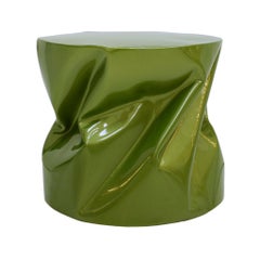 Contemporary Modern Sculptural Metal Lacquered Green Seat, Side Table