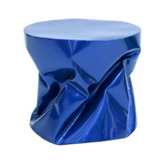 Contemporary Modern Sculptural Metal Lacquered Blue Seat, Side Table