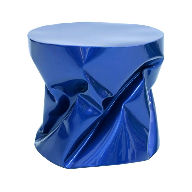 Contemporary Modern Sculptural Metal Lacquered Blue Seat, Side Table at