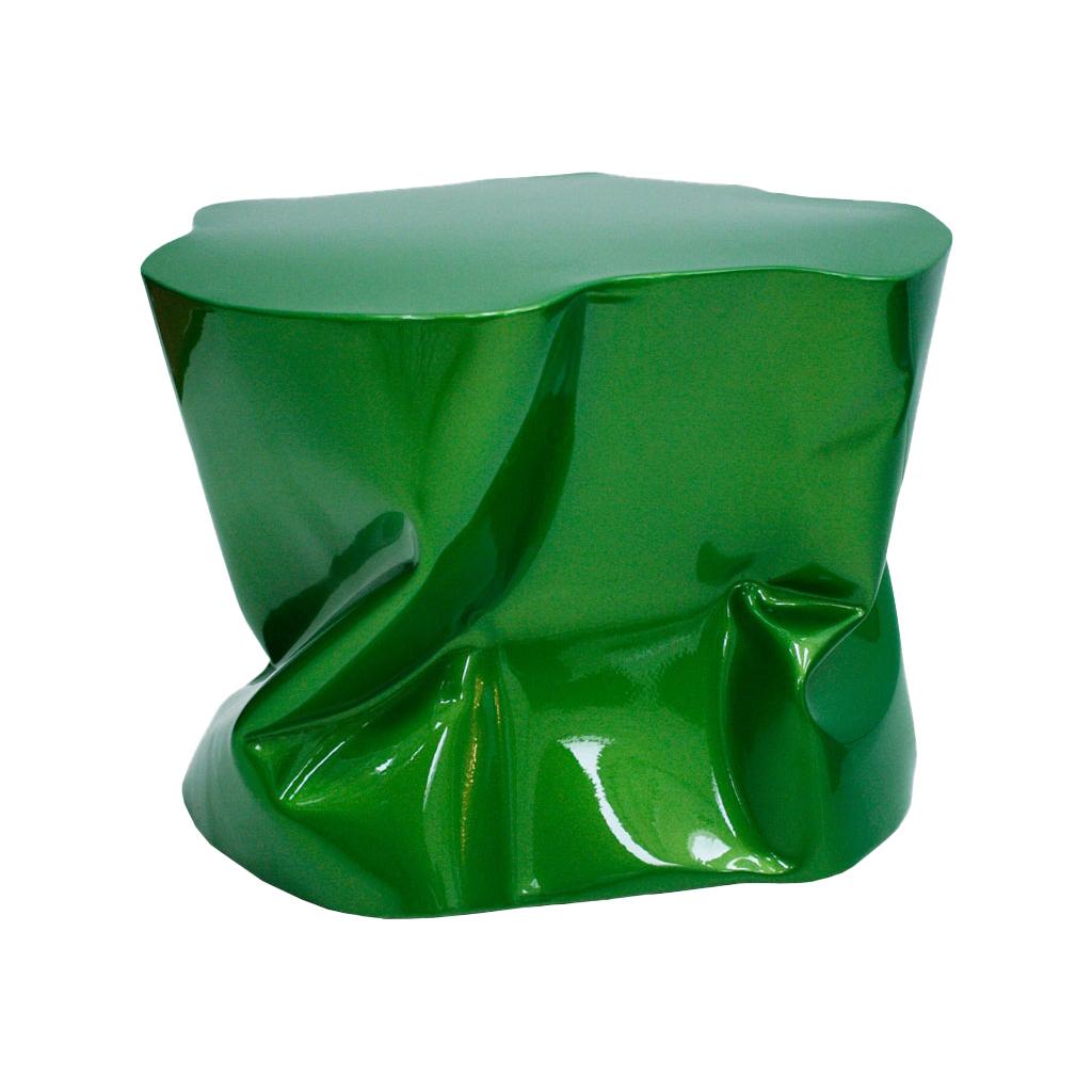 Contemporary Modern Sculptural Metal Lacquered Green Seat, Side Table