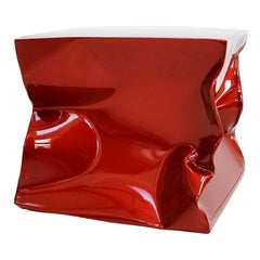 Contemporary Modern Sculptural Metal Lacquered Red Seat, Side Table