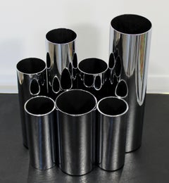 Contemporary Modern Set of 7 Dado Industrial Design S.P.A Italian Chromed Vases