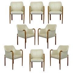 Vintage Contemporary Modern Set 8 Giorgetti Progetti Style Italian Wood Dining Armchairs