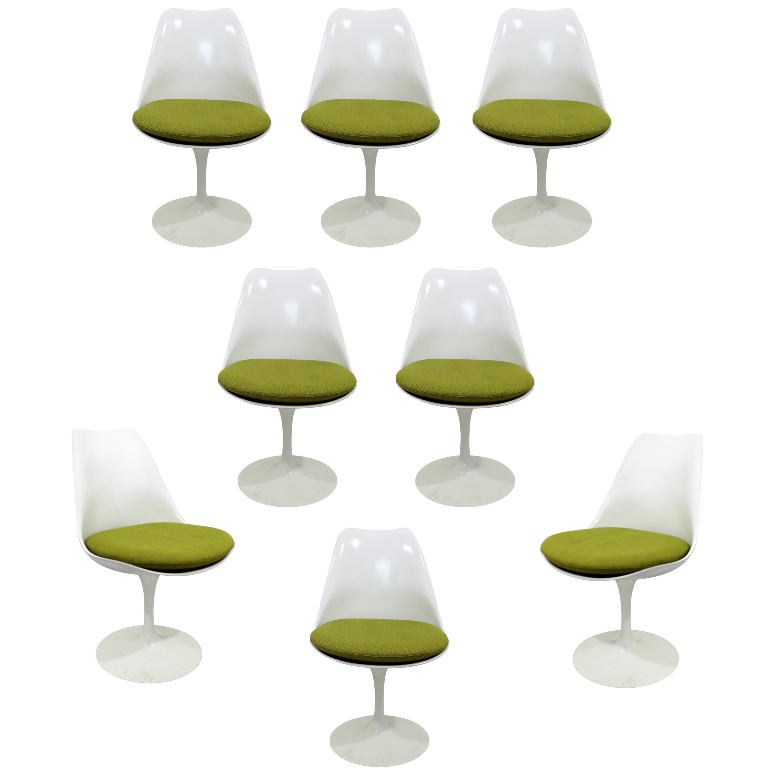 Contemporary Modern Set 8 Saarinen Knoll White Tulip Side Swivel Chairs DWR