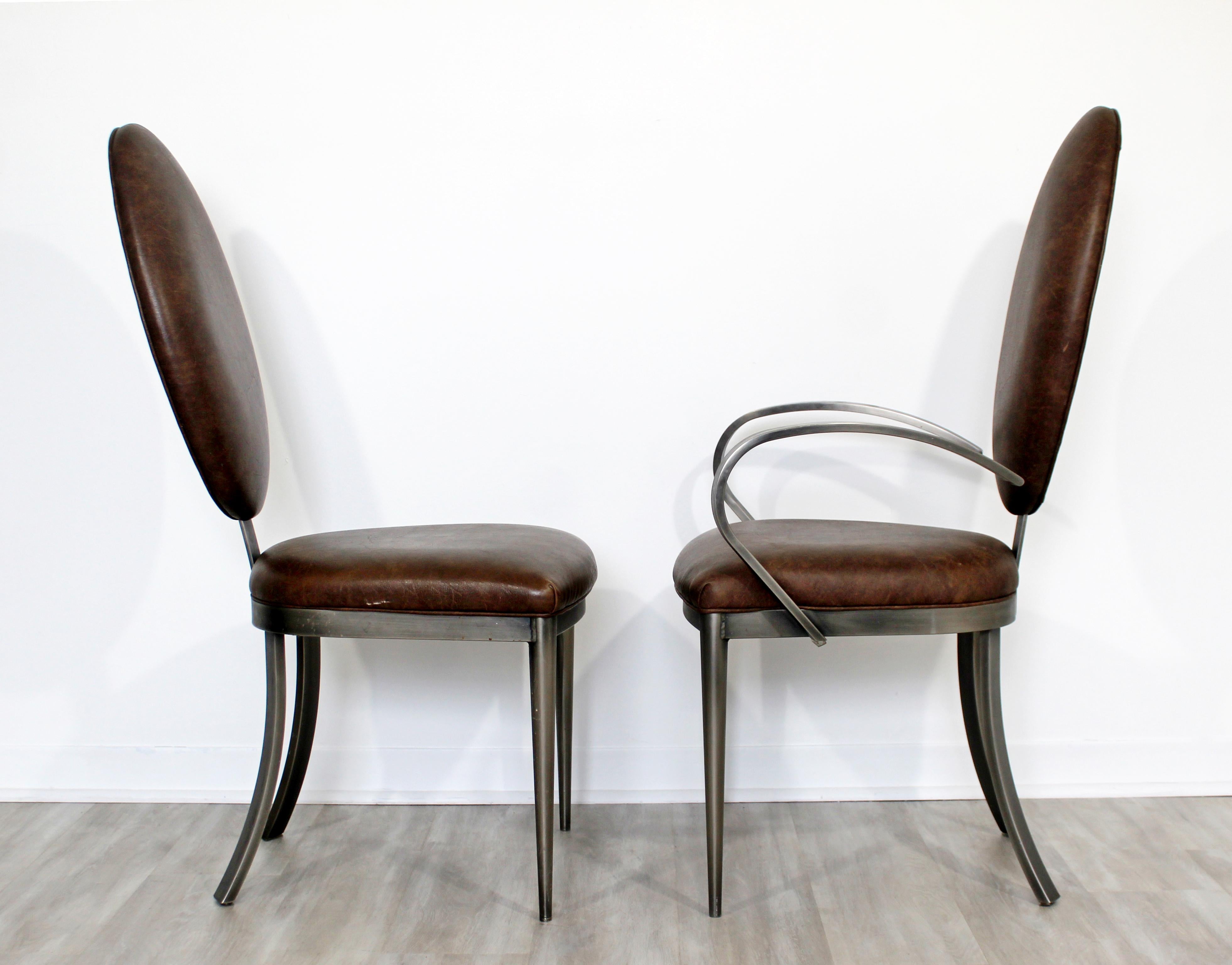 Contemporary Modern Set DIA 8 Brown Leather Aluminum Dining Chairs In Good Condition In Keego Harbor, MI