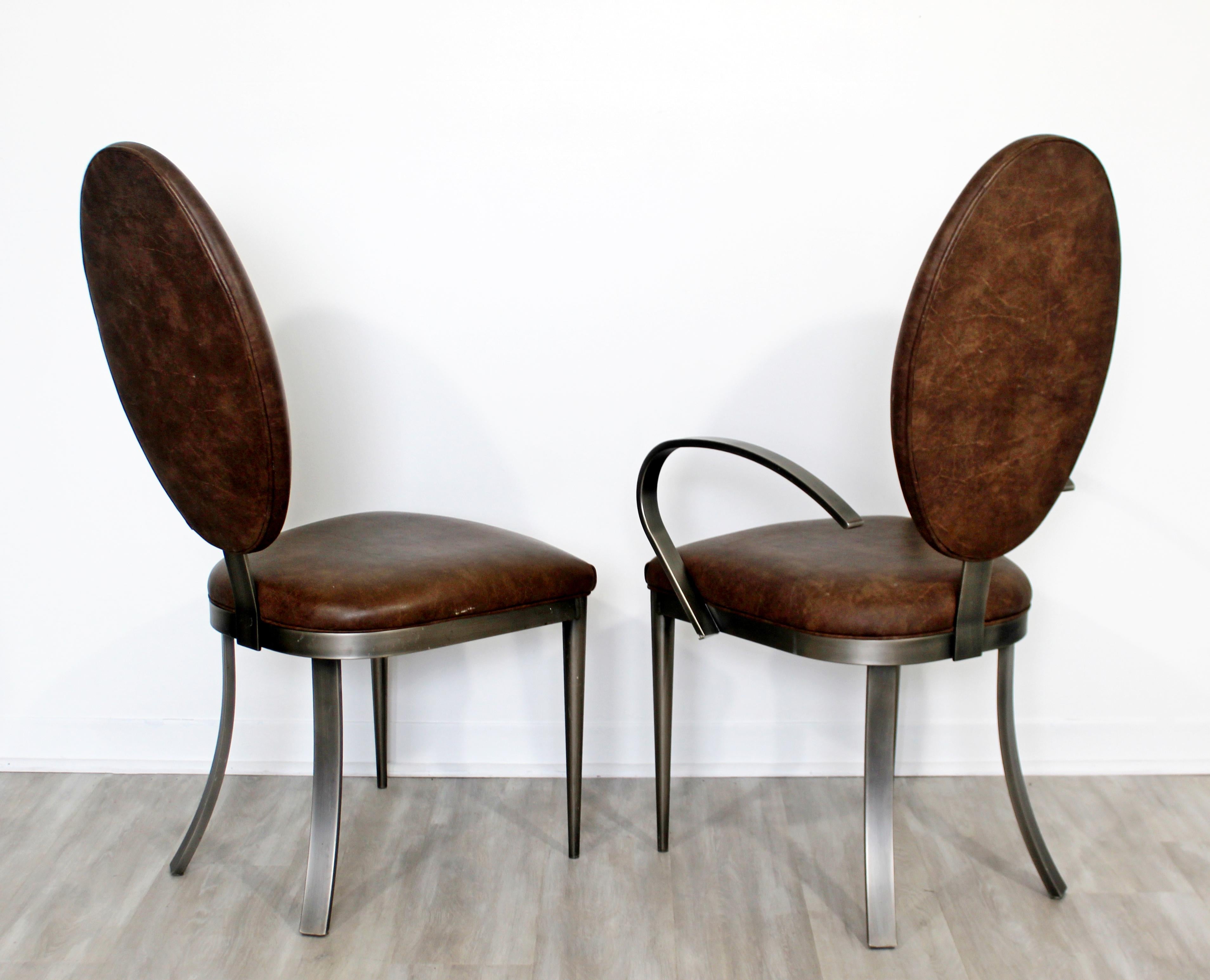 Late 20th Century Contemporary Modern Set DIA 8 Brown Leather Aluminum Dining Chairs