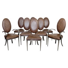 Contemporary Modern Set DIA 8 Brown Leather Aluminum Dining Chairs