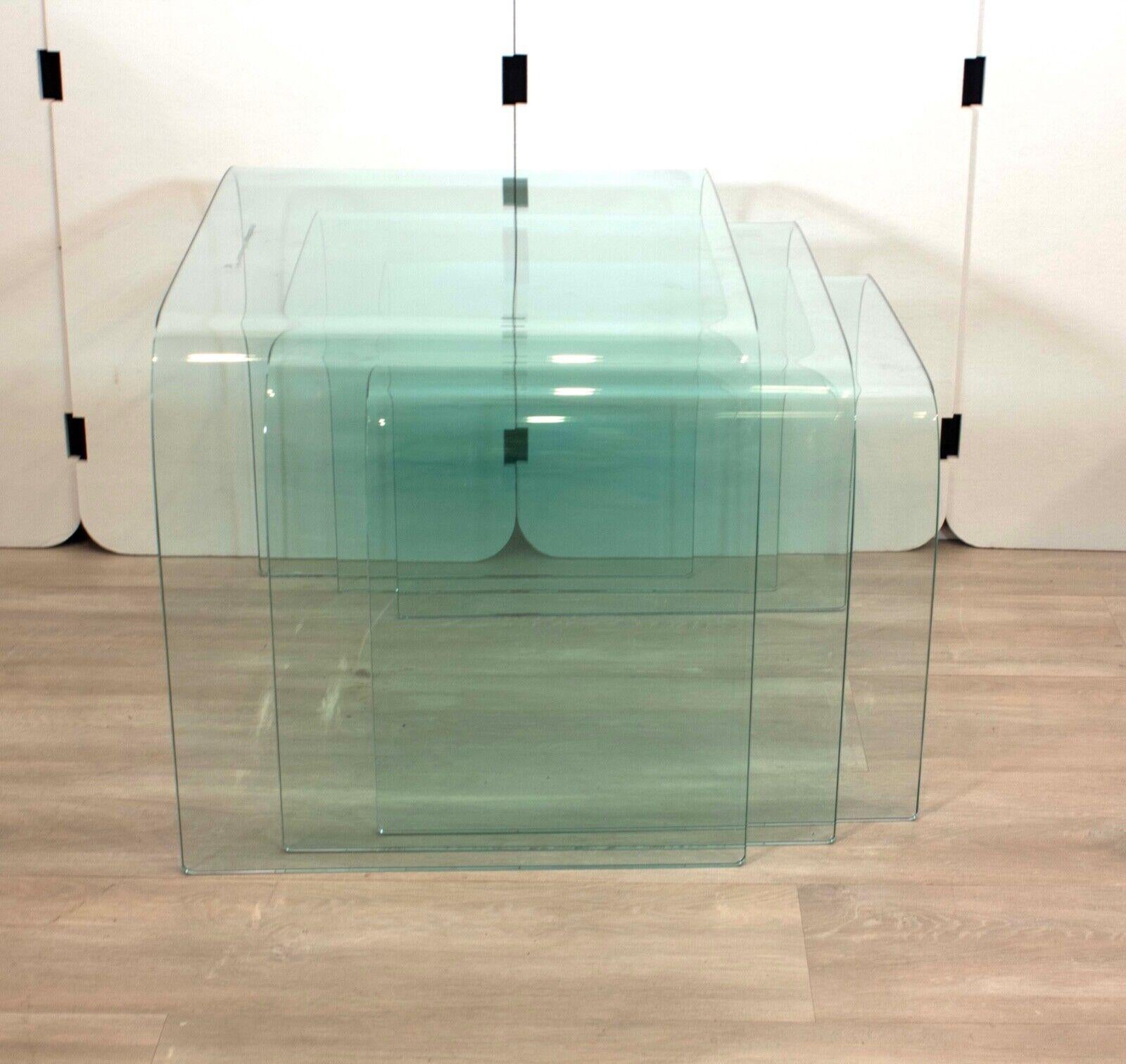 Italian Contemporary Modern Set of 3x Angelo Cortesi Fiam Waterfall Glass Nesting Tables