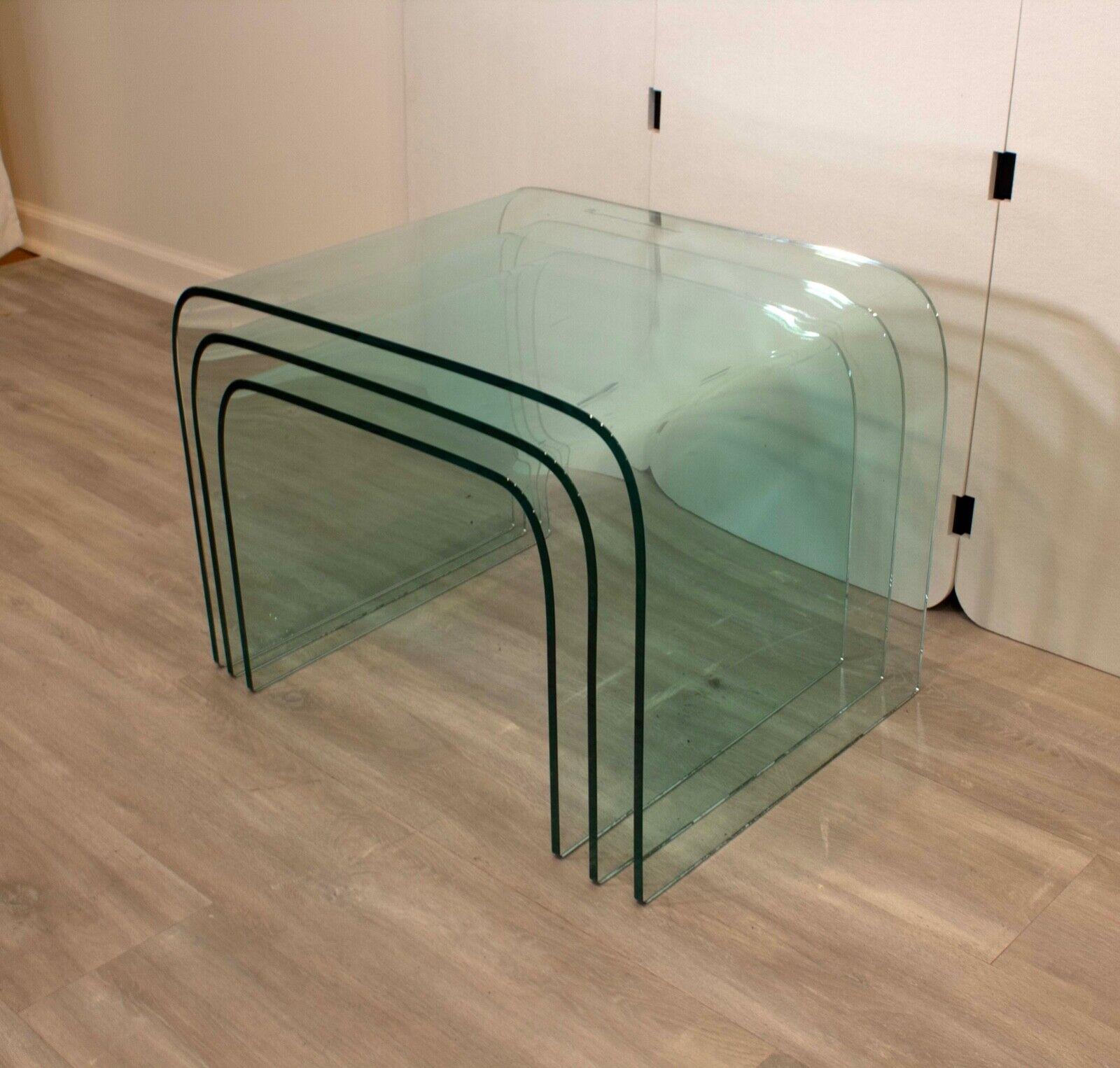 Contemporary Modern Set of 3x Angelo Cortesi Fiam Waterfall Glass Nesting Tables In Good Condition In Keego Harbor, MI