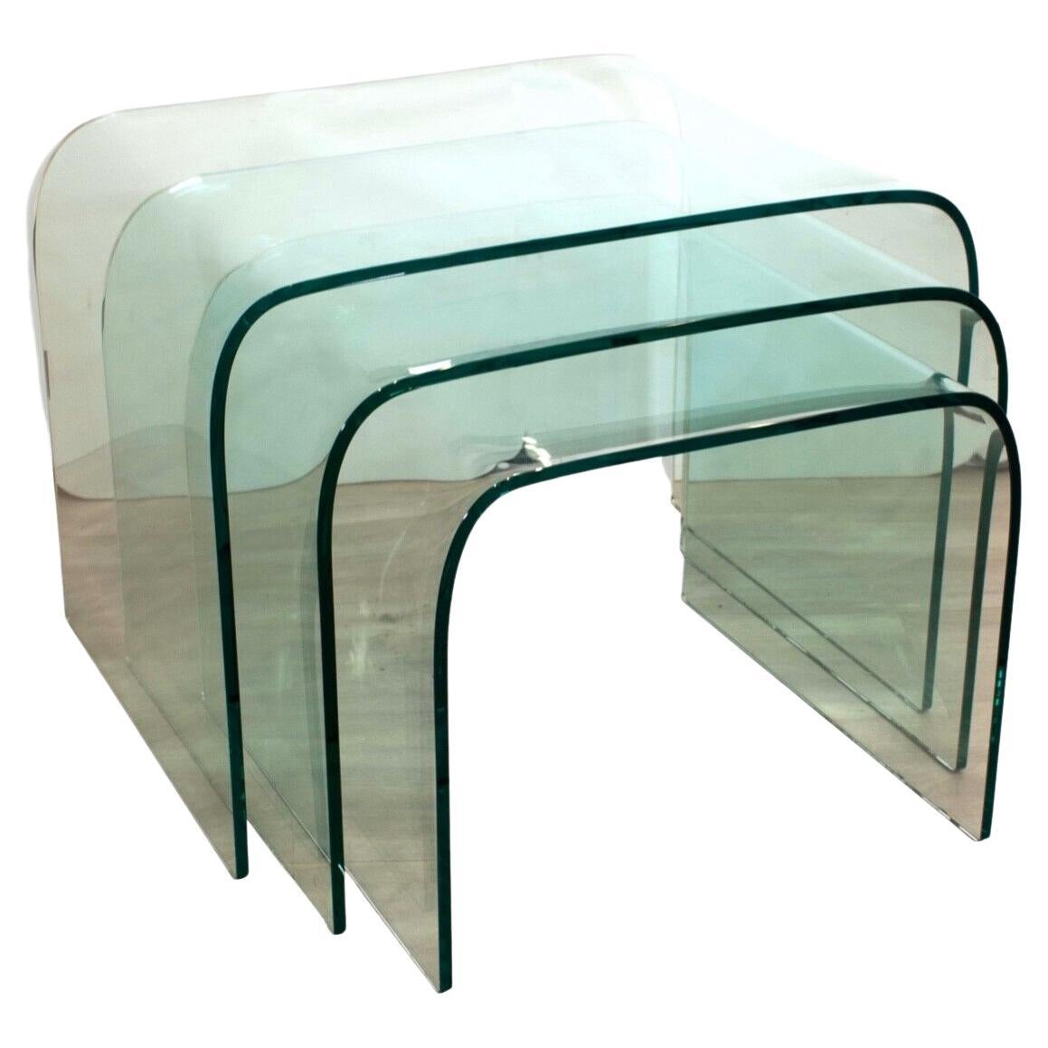 Contemporary Modern Set of 3x Angelo Cortesi Fiam Waterfall Glass Nesting Tables