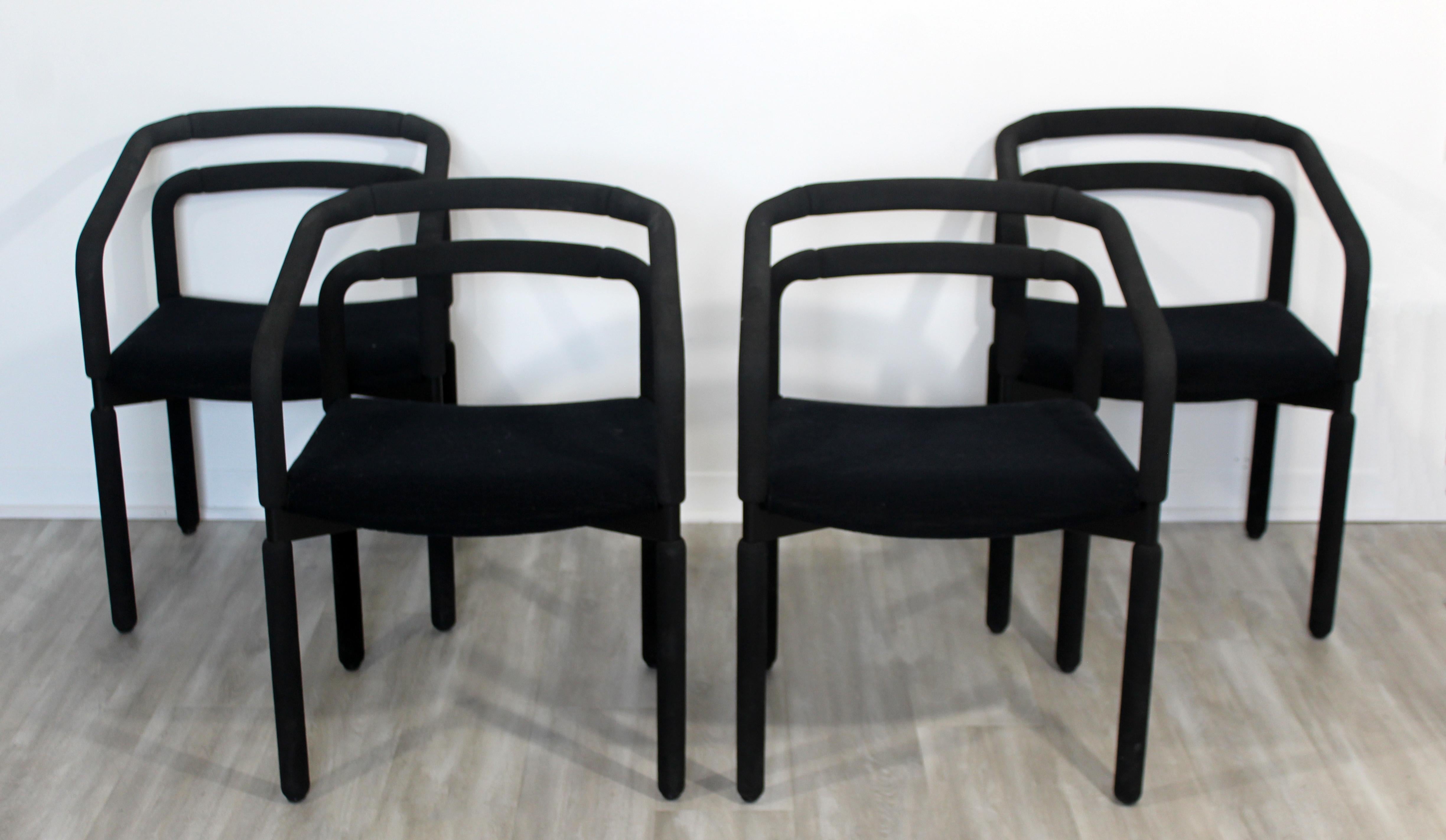 For your consideration is a fantastic set of four black, dining armchairs, with Knoll tags, by Metrolitan Furniture, Braemar, circa 1987. In very good vintage condition. The dimensions are 21.5