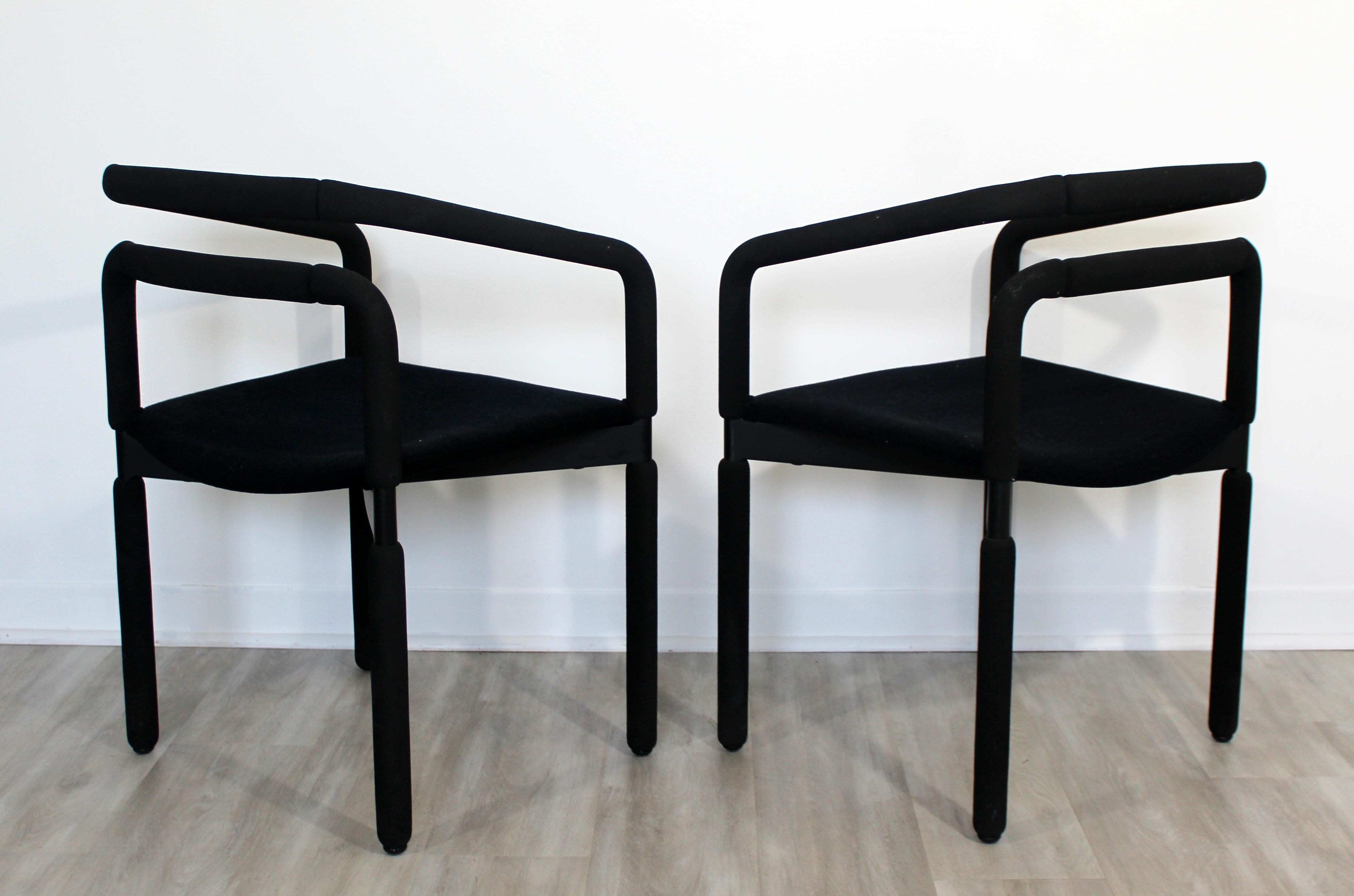 Fabric Contemporary Modern Set of 4 Black Dining Armchairs Metropolitan Knoll, 1980s
