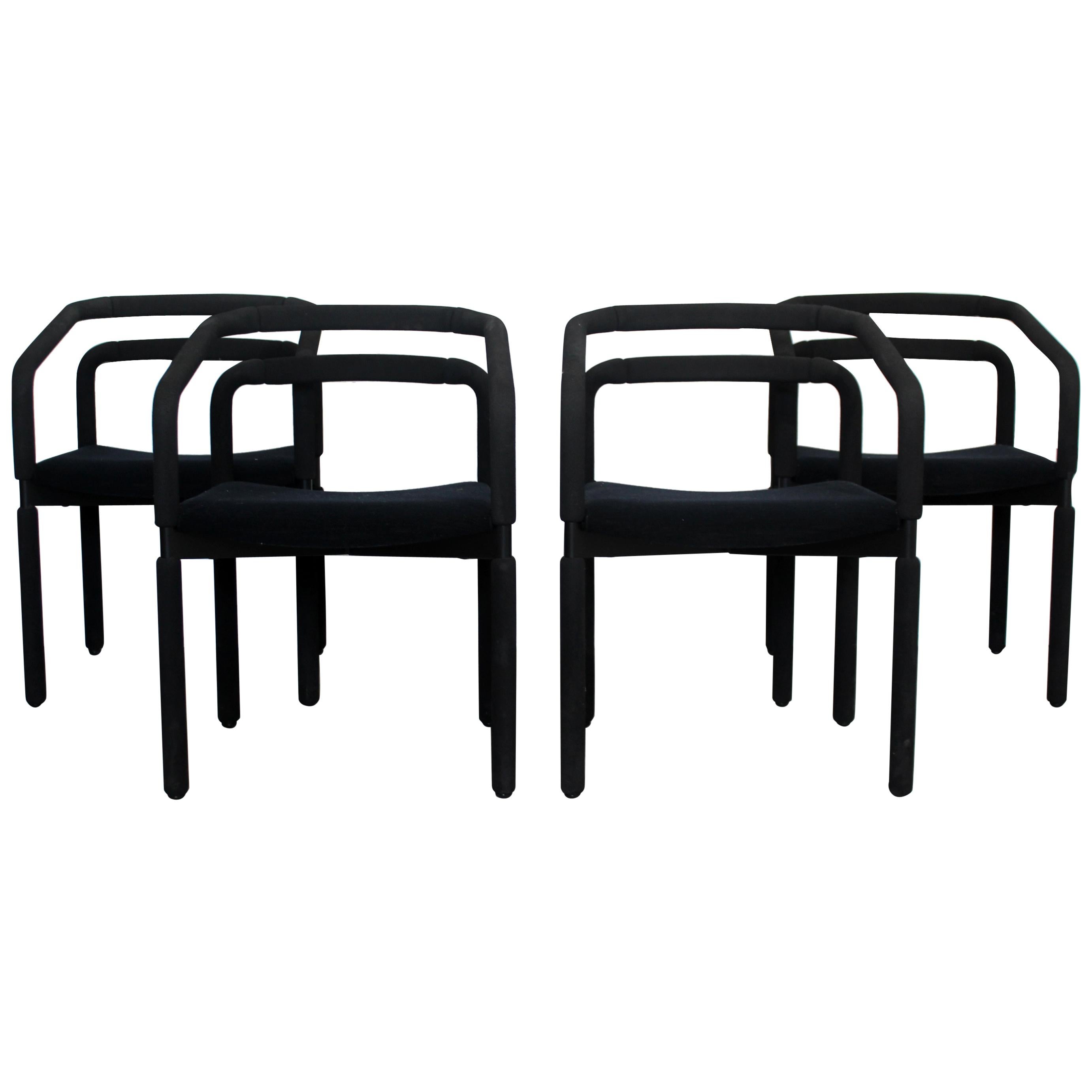 Contemporary Modern Set of 4 Black Dining Armchairs Metropolitan Knoll, 1980s