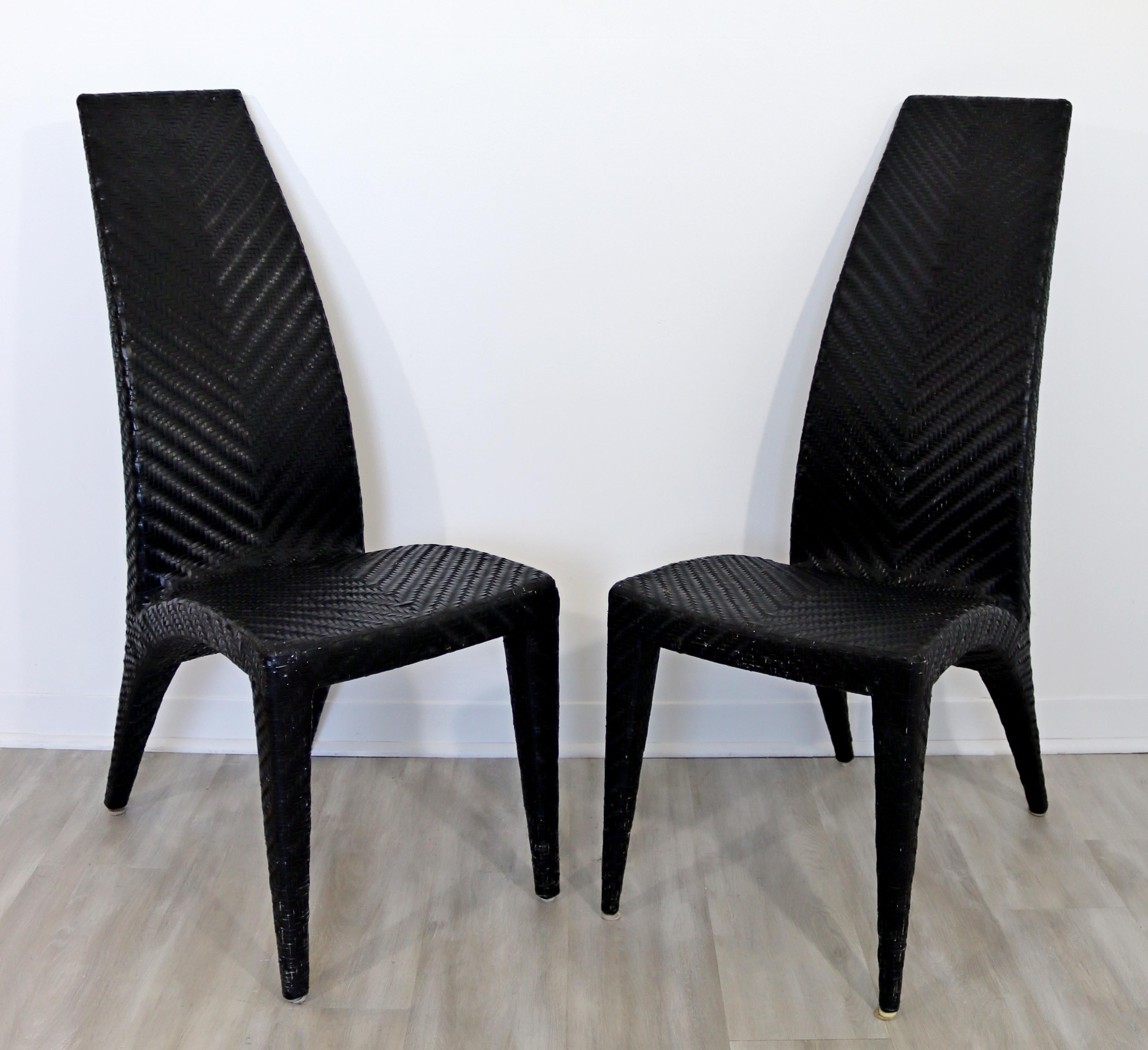 Contemporary Modern Set of 4 Gazelle Style Rattan Weave Side Dining Chairs 1980s In Good Condition In Keego Harbor, MI