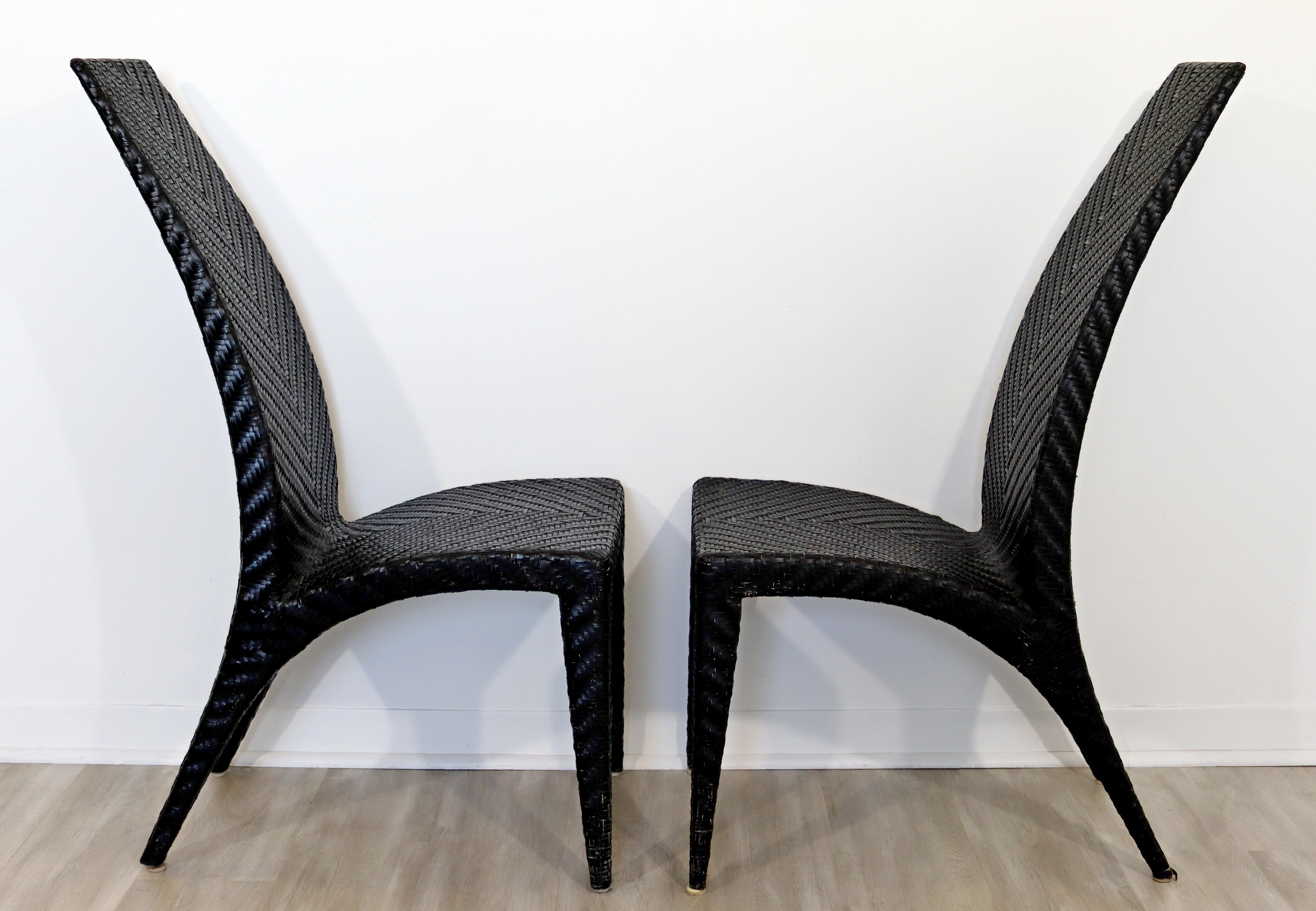 Late 20th Century Contemporary Modern Set of 4 Gazelle Style Rattan Weave Side Dining Chairs 1980s