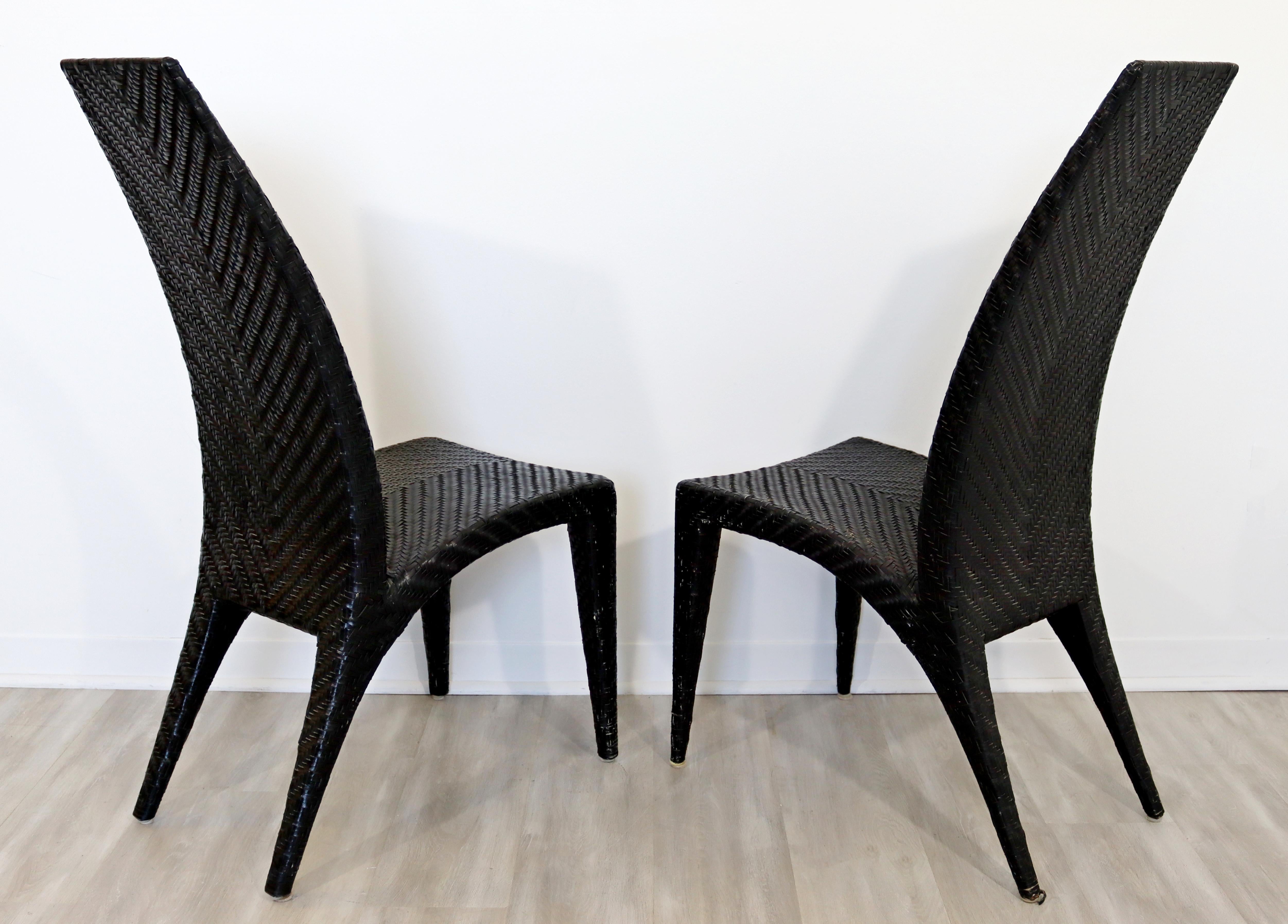 Contemporary Modern Set of 4 Gazelle Style Rattan Weave Side Dining Chairs 1980s 2
