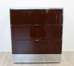 Contemporary Modern Set of 4 Mirrored Cabinets Nightstands by Ello 1980s Brown