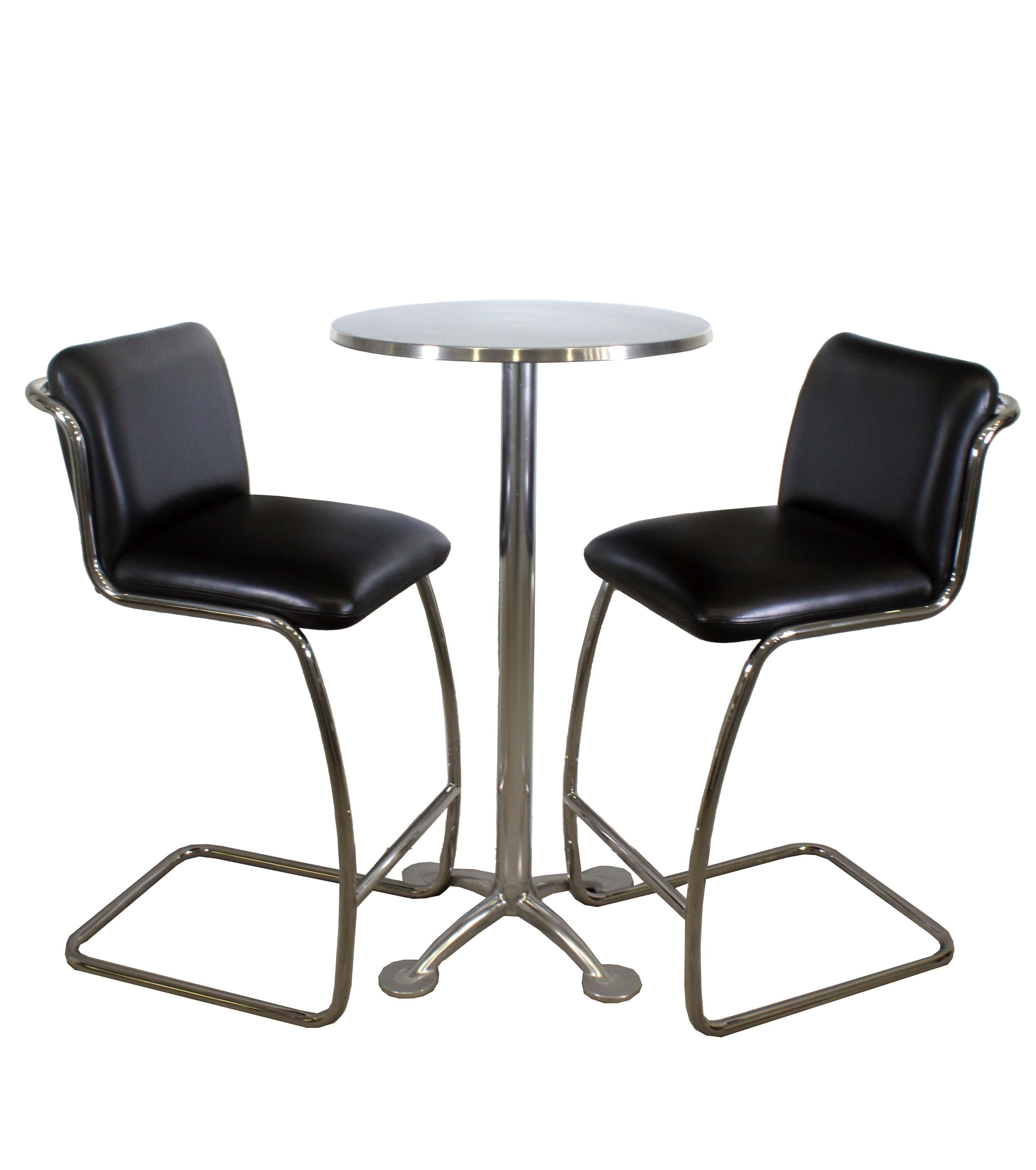 20th Century Contemporary Modern Set of 6 Brueton Black Tubular Chrome Cantilever Bar Stools