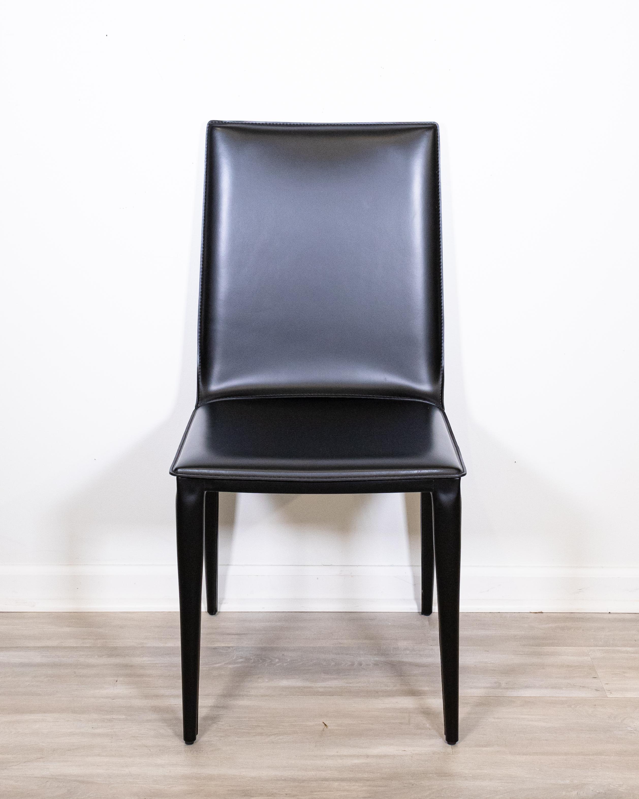 Contemporary Modern Set of 6 DWR Bottega Italian Black Leather Dining Chairs 12