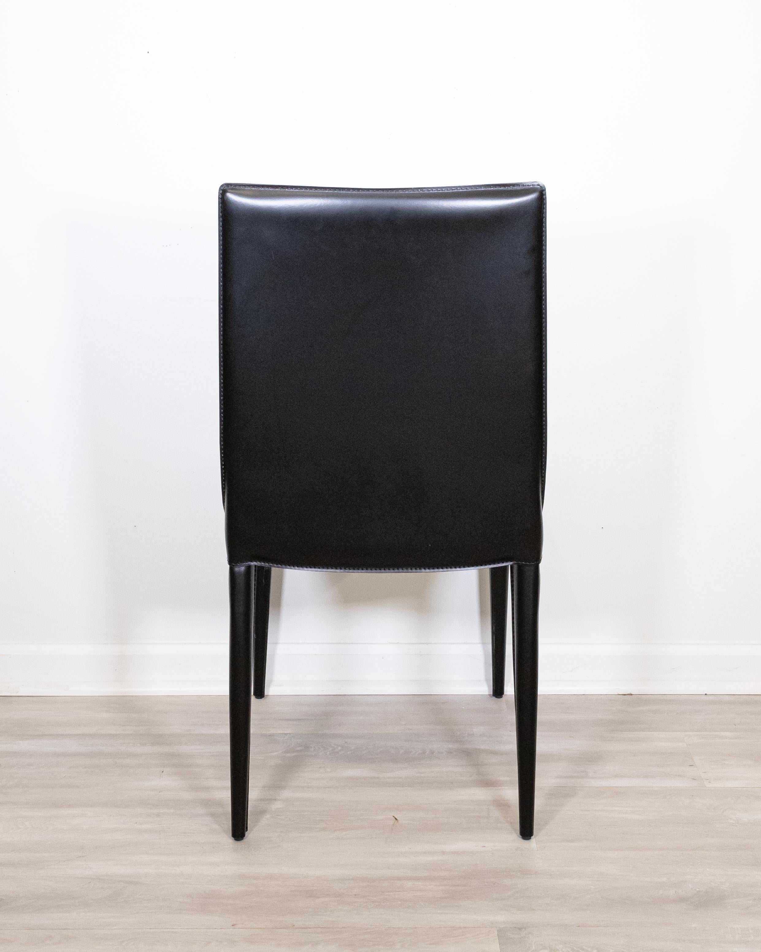 Contemporary Modern Set of 6 DWR Bottega Italian Black Leather Dining Chairs 14