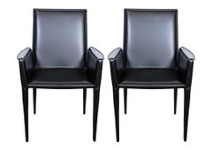 Contemporary Modern Set of 6 DWR Bottega Italian Black Leather Dining Chairs