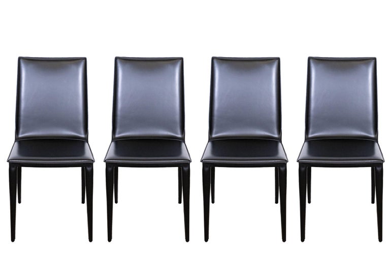Contemporary Modern Set of 6 DWR Bottega Italian Black Leather Dining