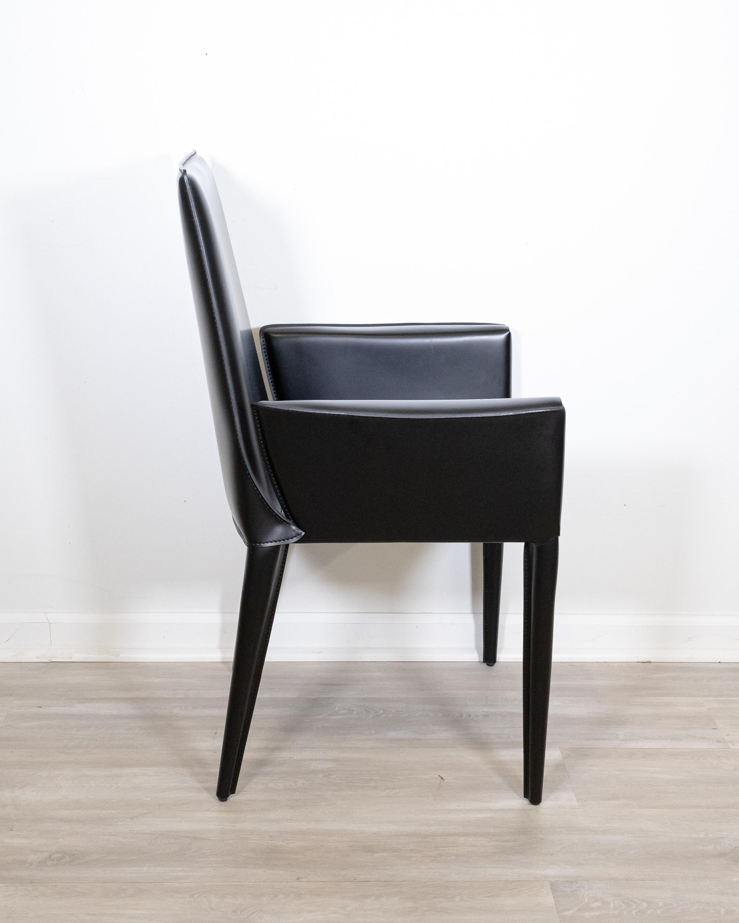 Contemporary Modern Set of 6 DWR Bottega Italian Black Leather Dining Chairs 3