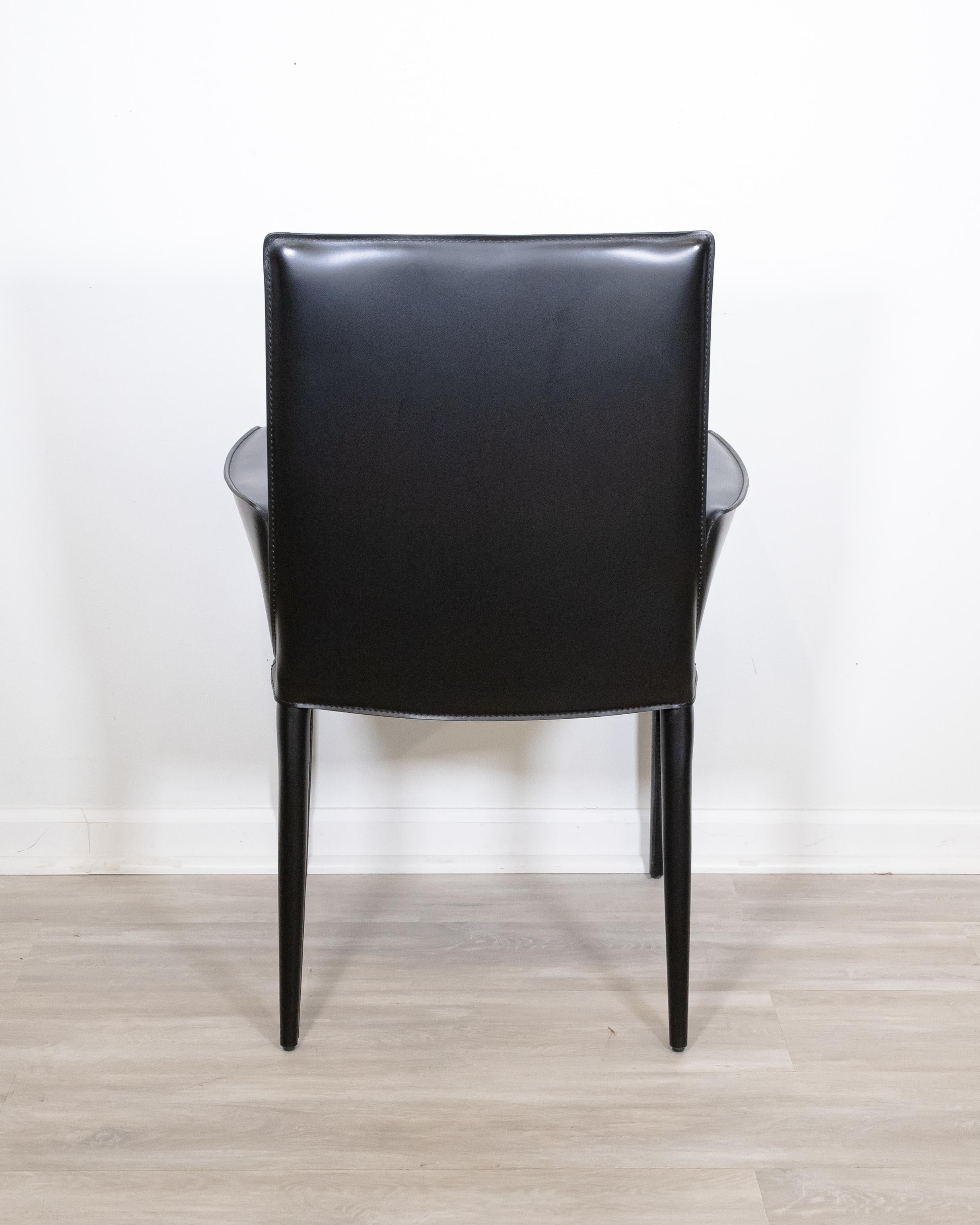 Contemporary Modern Set of 6 DWR Bottega Italian Black Leather Dining Chairs 4