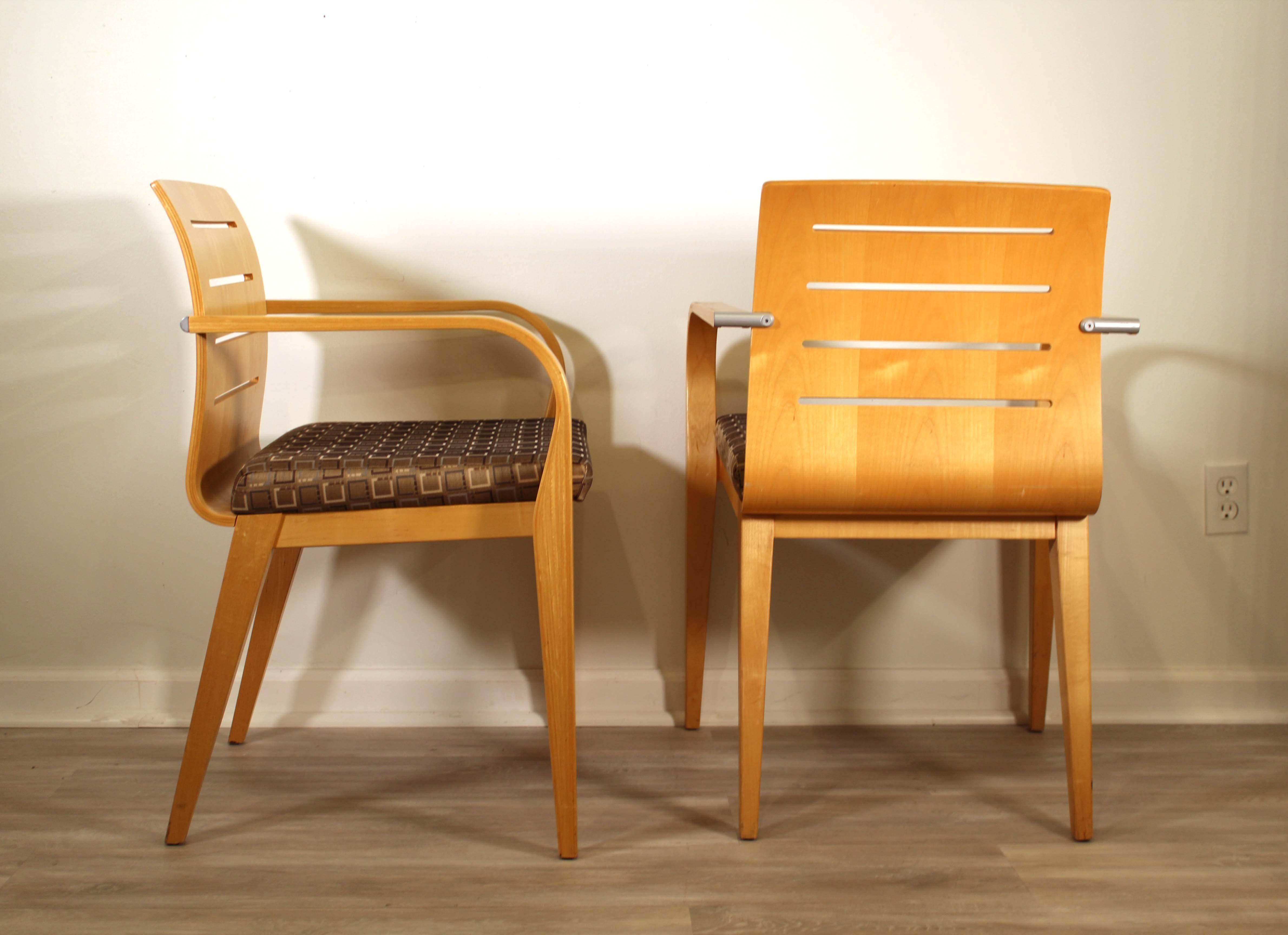 20th Century Contemporary Modern Set of 7 Bentwood Slat Back Armchairs by Haworth For Sale