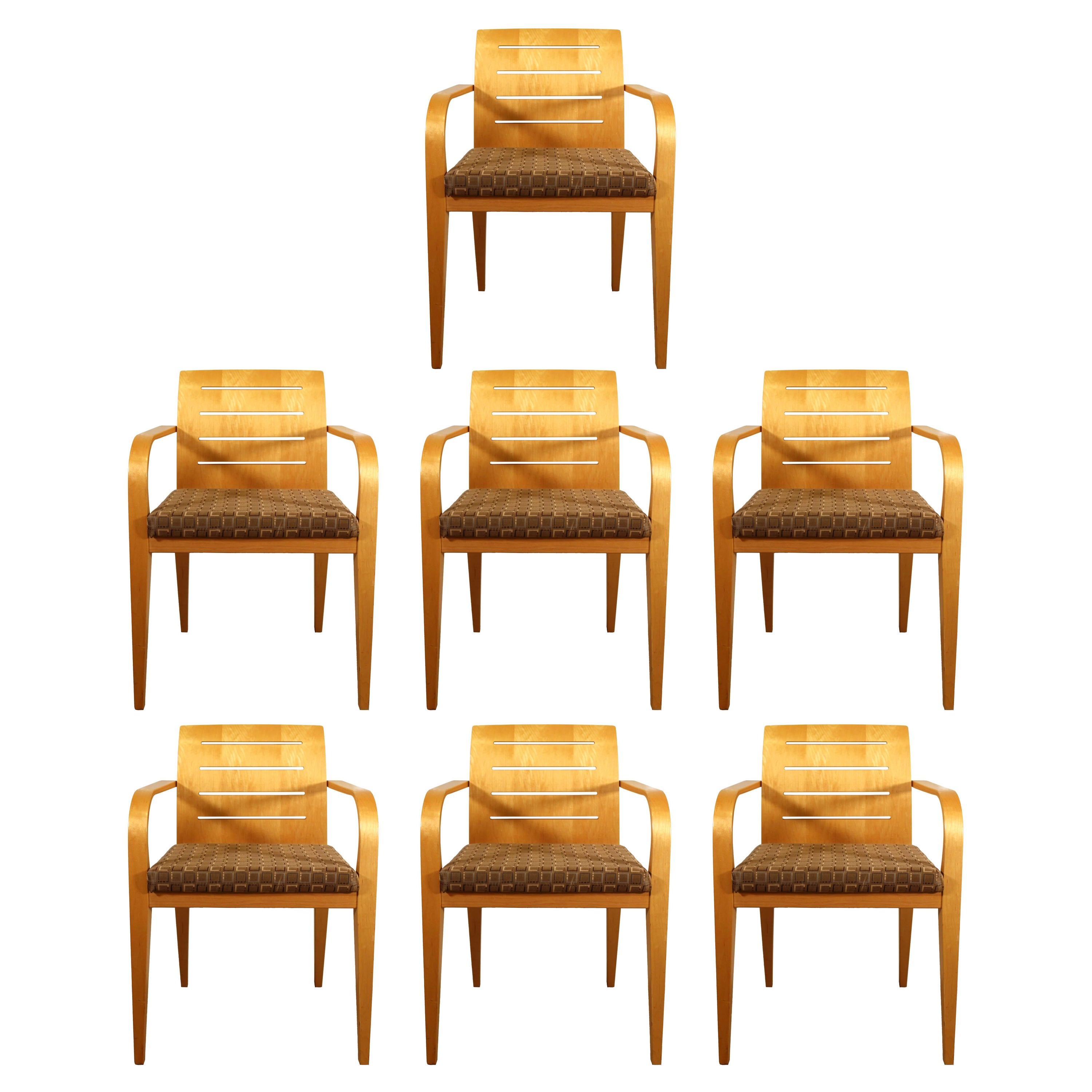 Contemporary Modern Set aus 7 Bugholzsesseln mit Lamellenrücken von Haworth im Angebot