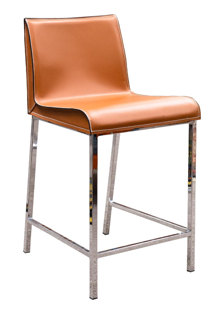 Contemporary Modern Set of 8 Leather Counter Top Barstools or Dining