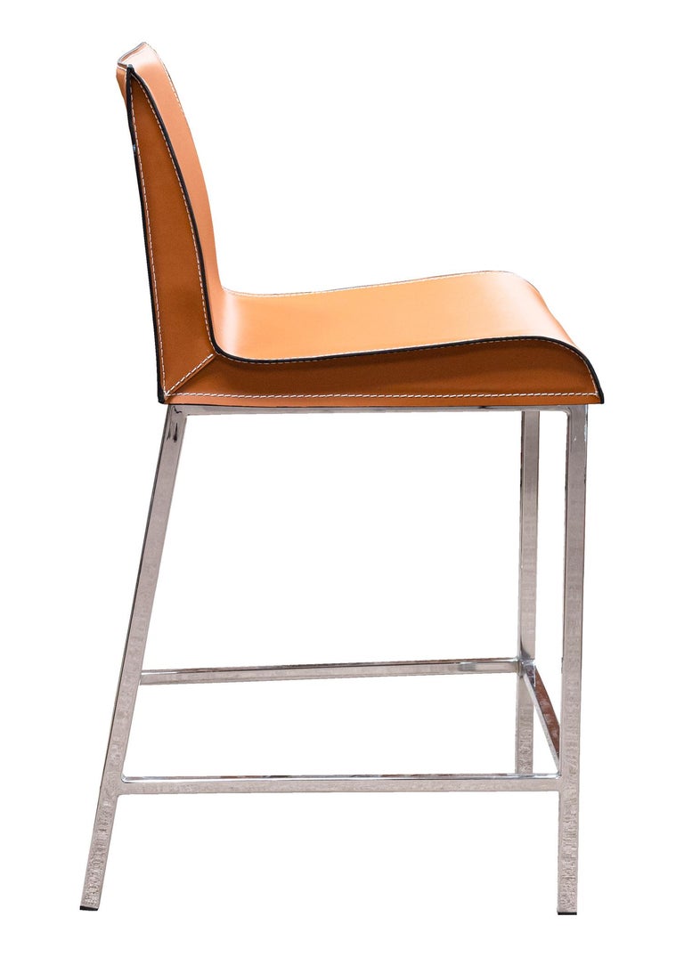 Contemporary Modern Set of 8 Leather Counter Top Barstools or Dining