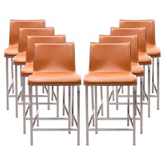 Contemporary Modern Set of 8 Leather Counter Top Barstools or Dining Chairs