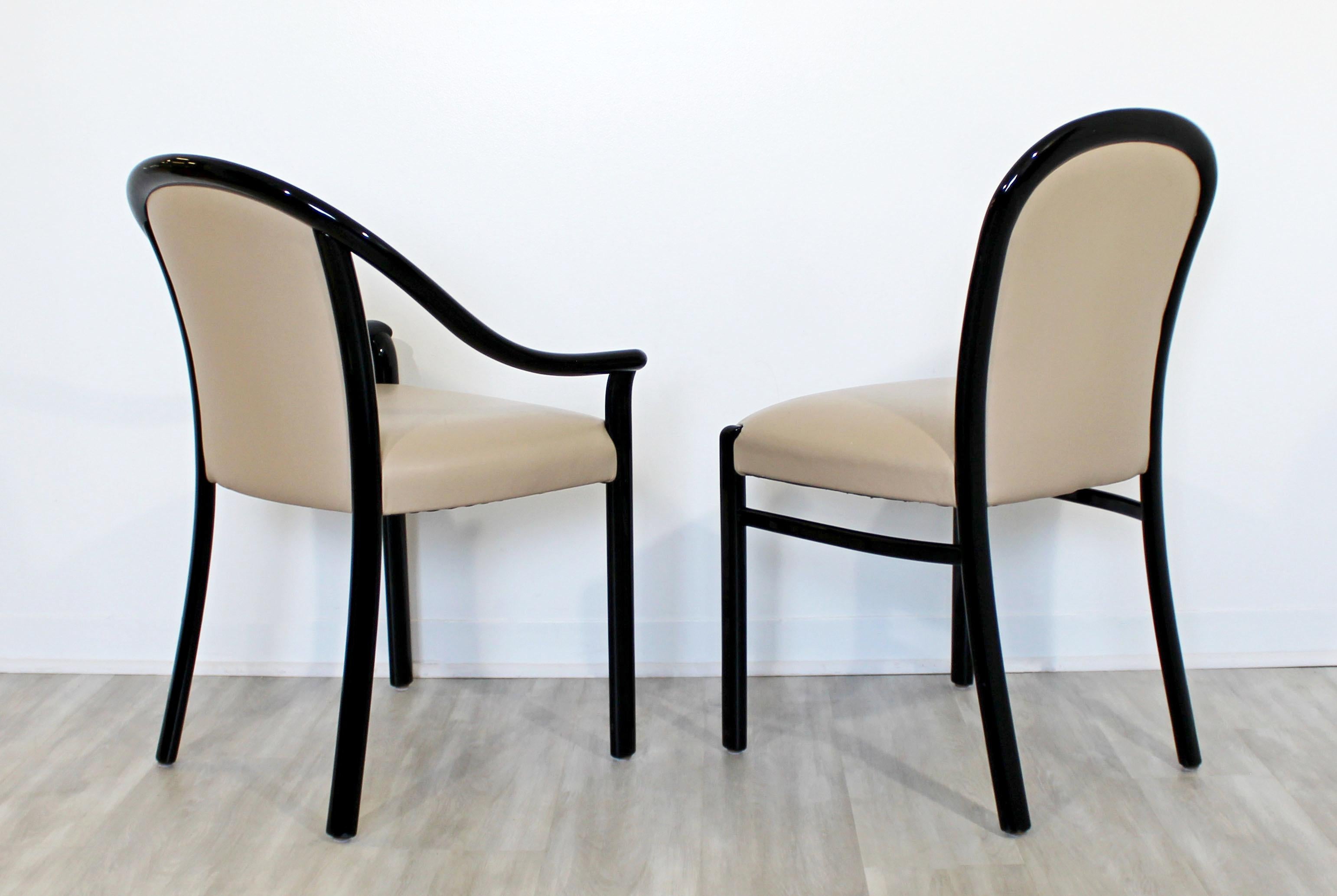 Leather Contemporary Modern Set of 8 Stendig Italian Black Lacquer Curved Dining Chairs