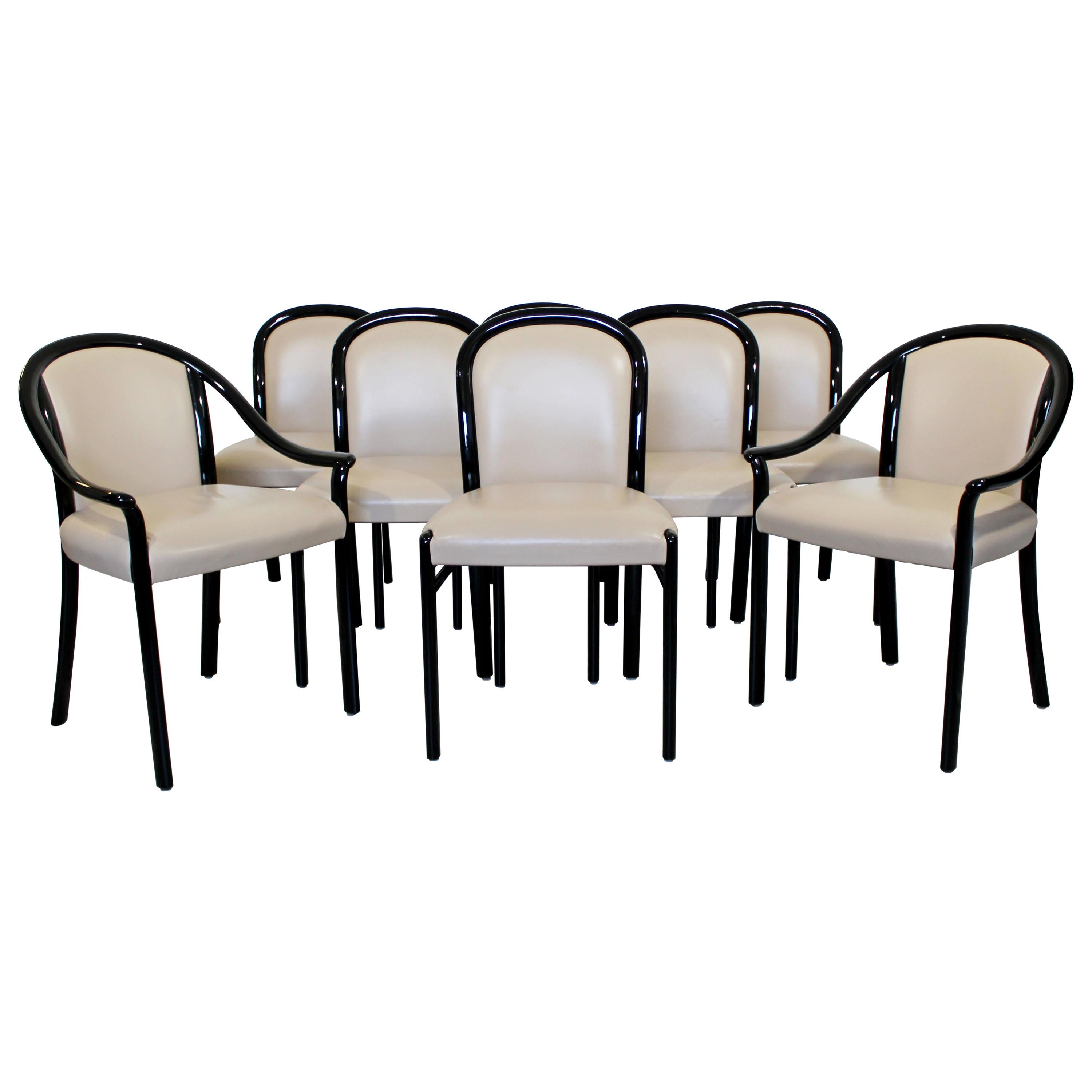 Contemporary Modern Set of 8 Stendig Italian Black Lacquer Curved Dining Chairs