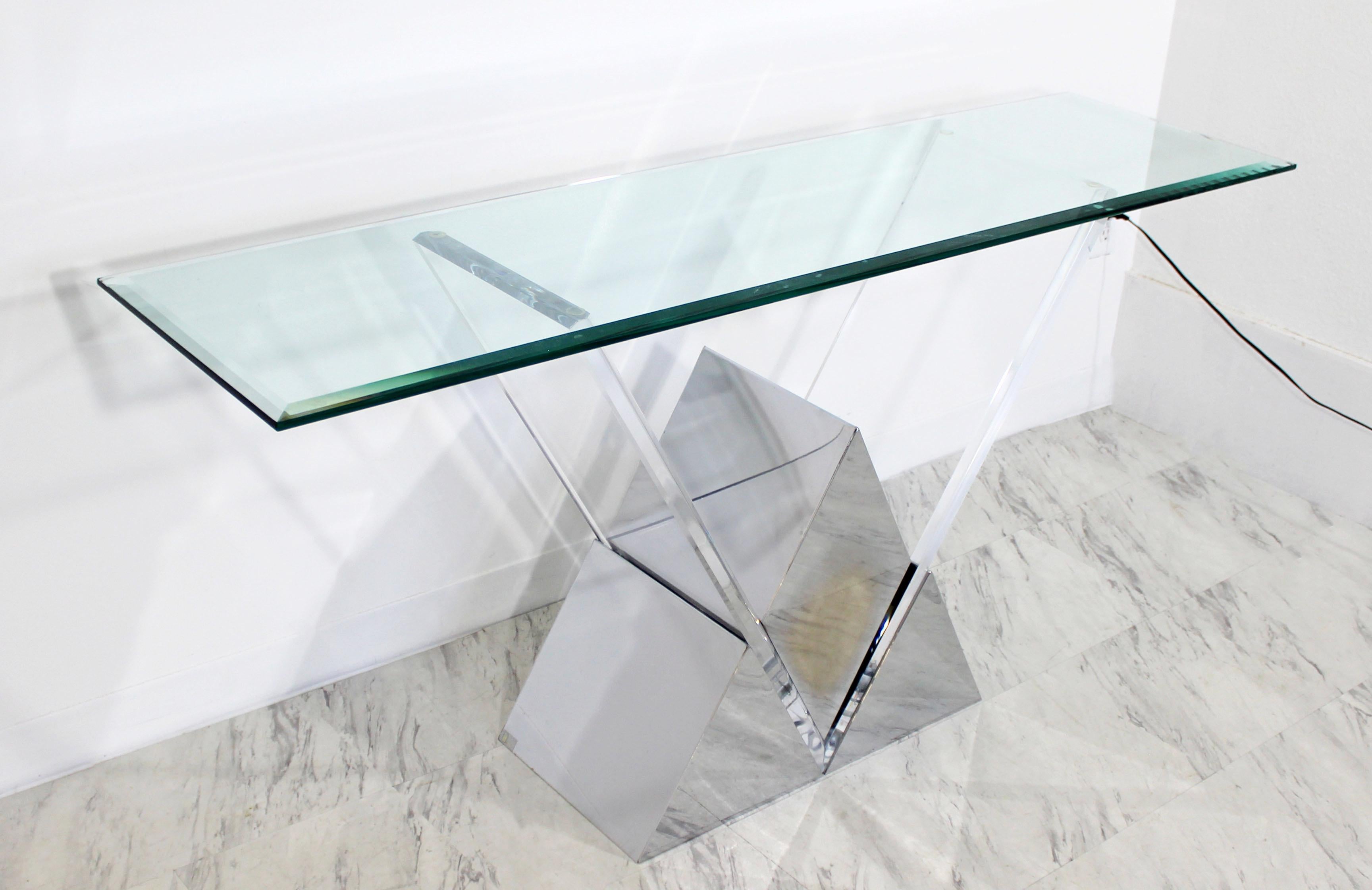 Late 20th Century Contemporary Modern Shlomi Haziza Chrome Lucite Glass Large Console Table, 1990s