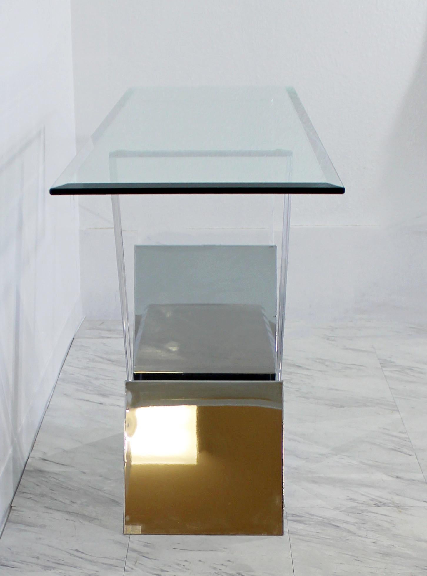 Contemporary Modern Shlomi Haziza Chrome Lucite Glass Large Console Table, 1990s 1