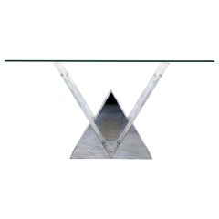 Contemporary Modern Shlomi Haziza Chrome Lucite Glass Large Console Table, 1990s