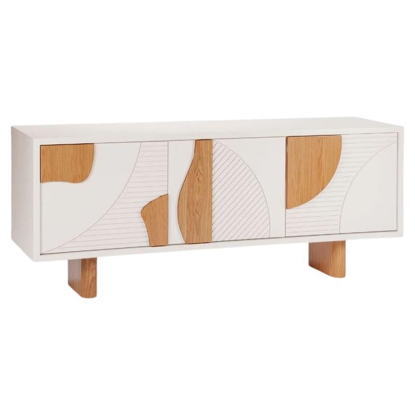 Contemporary Modern Sideboard Olga with Textured Doors in Oak Wood and Ivory For Sale