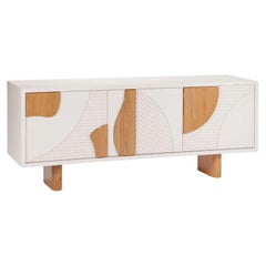 Contemporary Modern Sideboard Olga with Textured Doors in Oak Wood and Ivory