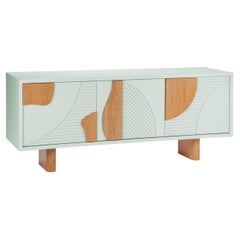 Contemporary Modern Sideboard Olga with Textured Doors in Oak Wood and Jade
