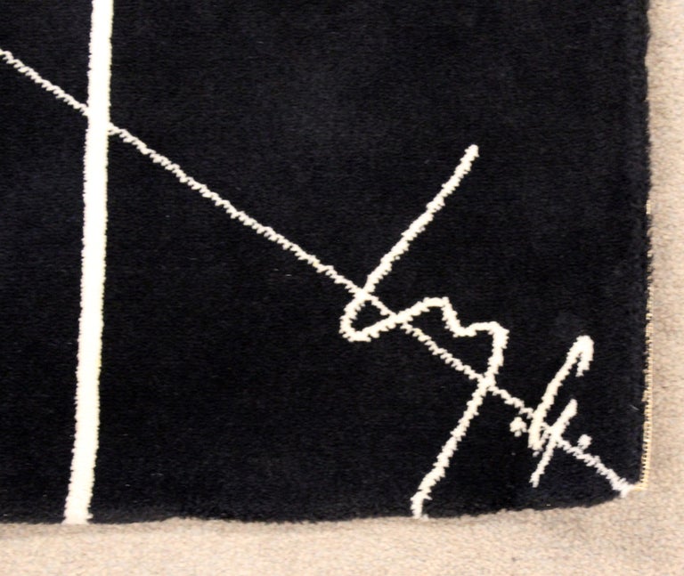 Contemporary Modern Signed Black Rectangular Area Rug Carpet 1980s ...